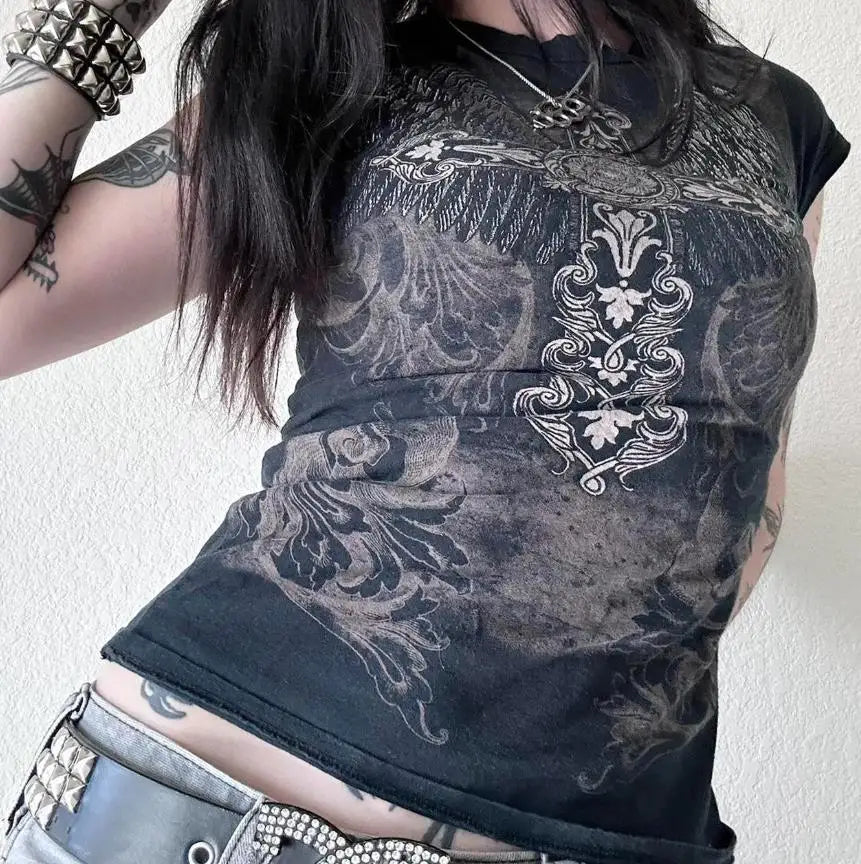 Women Y2k Fairy Grunge Shirt Vintage Graphic Print Long Sleeve Tee Shirt Tops Teen Girls Grunge Aesthetic Clothes Streetwear