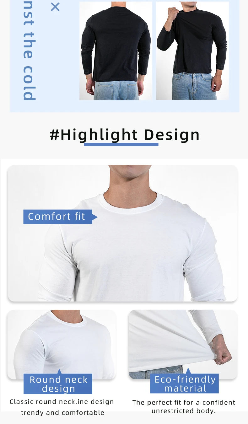 1PC Cotton Mens O-Neck T Shirts Casual Long Sleeve Top Moisture Wicking Heavyweight Tees Tanks Classic Loose Fit Tshirts for Men