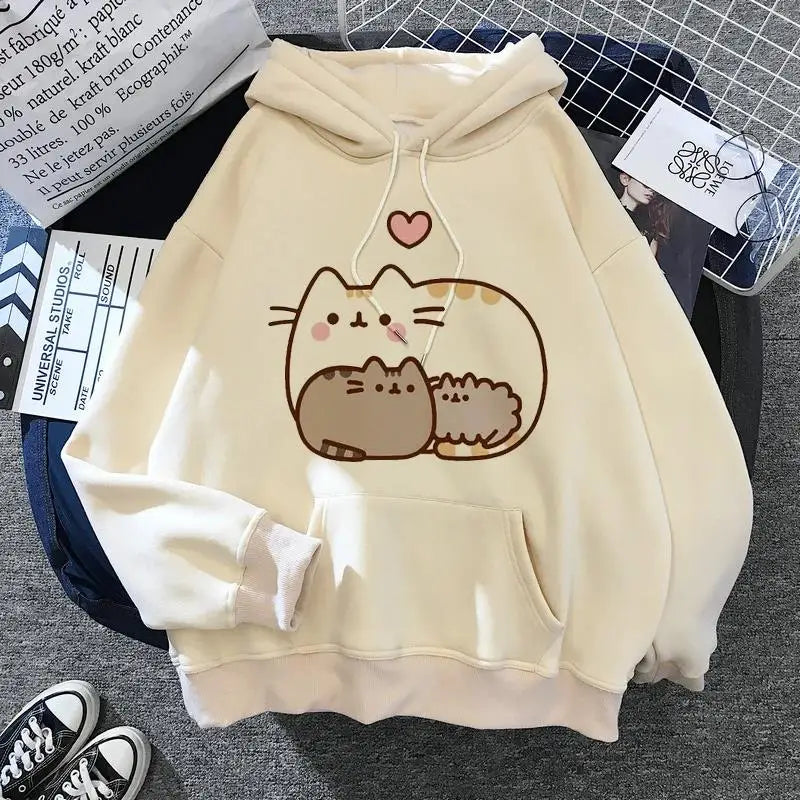 Women's cat hooded sweatshirt 2024 cartoon costume Korean Harajuku Kawai style oversized