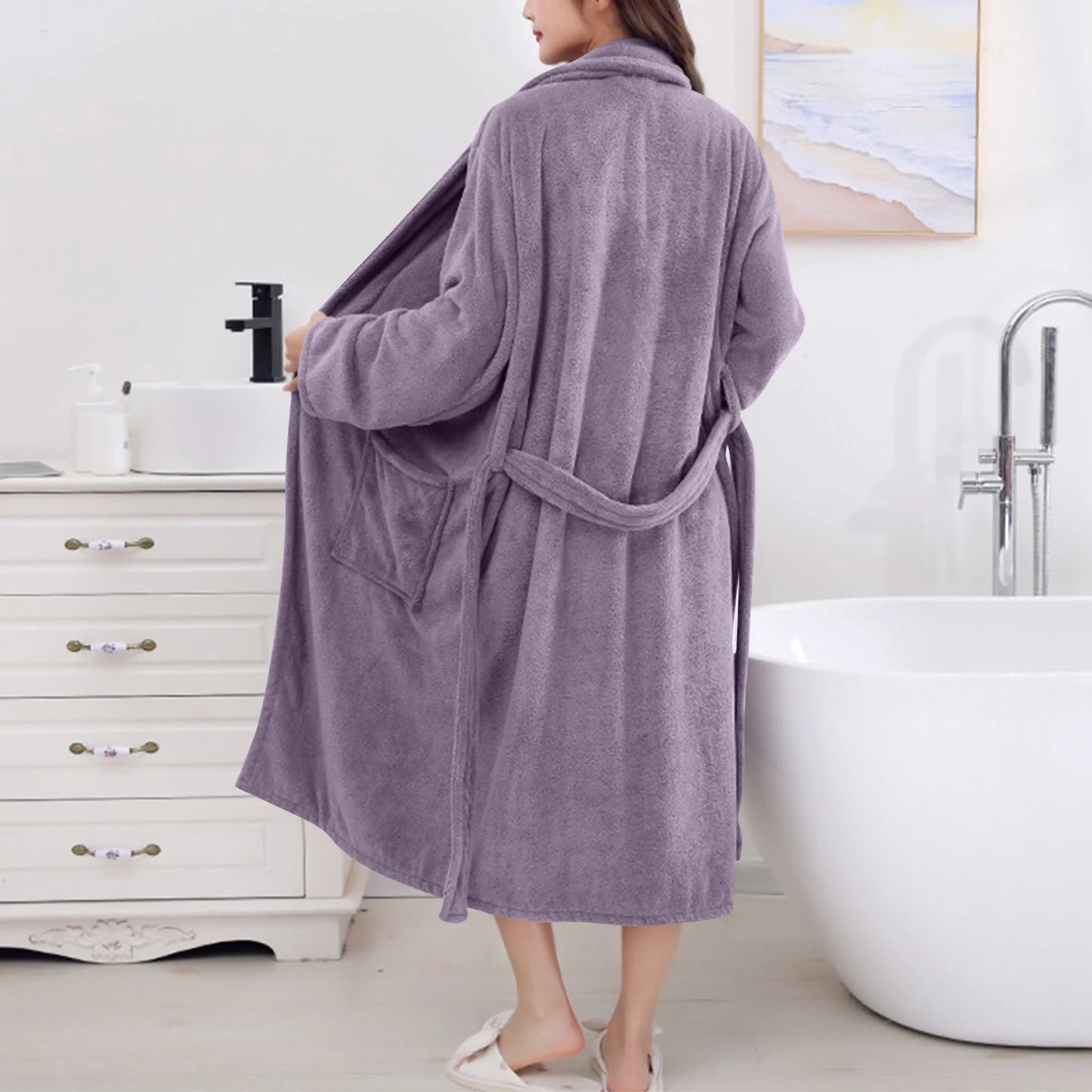Women's Coral Fleece Robe Autumn Winter New Style Medium Length Home Indoor Wear Warmth Comfortable Sleepwear Nightgown