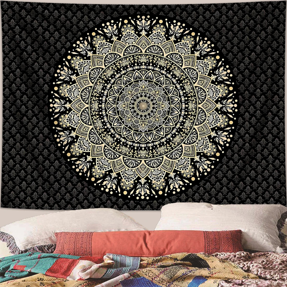 1pc Bohemian Mandala Tapestry, Retro Plant Flower psychedelic Tapestry, Hippie Style Room Decoration Wall Hanging