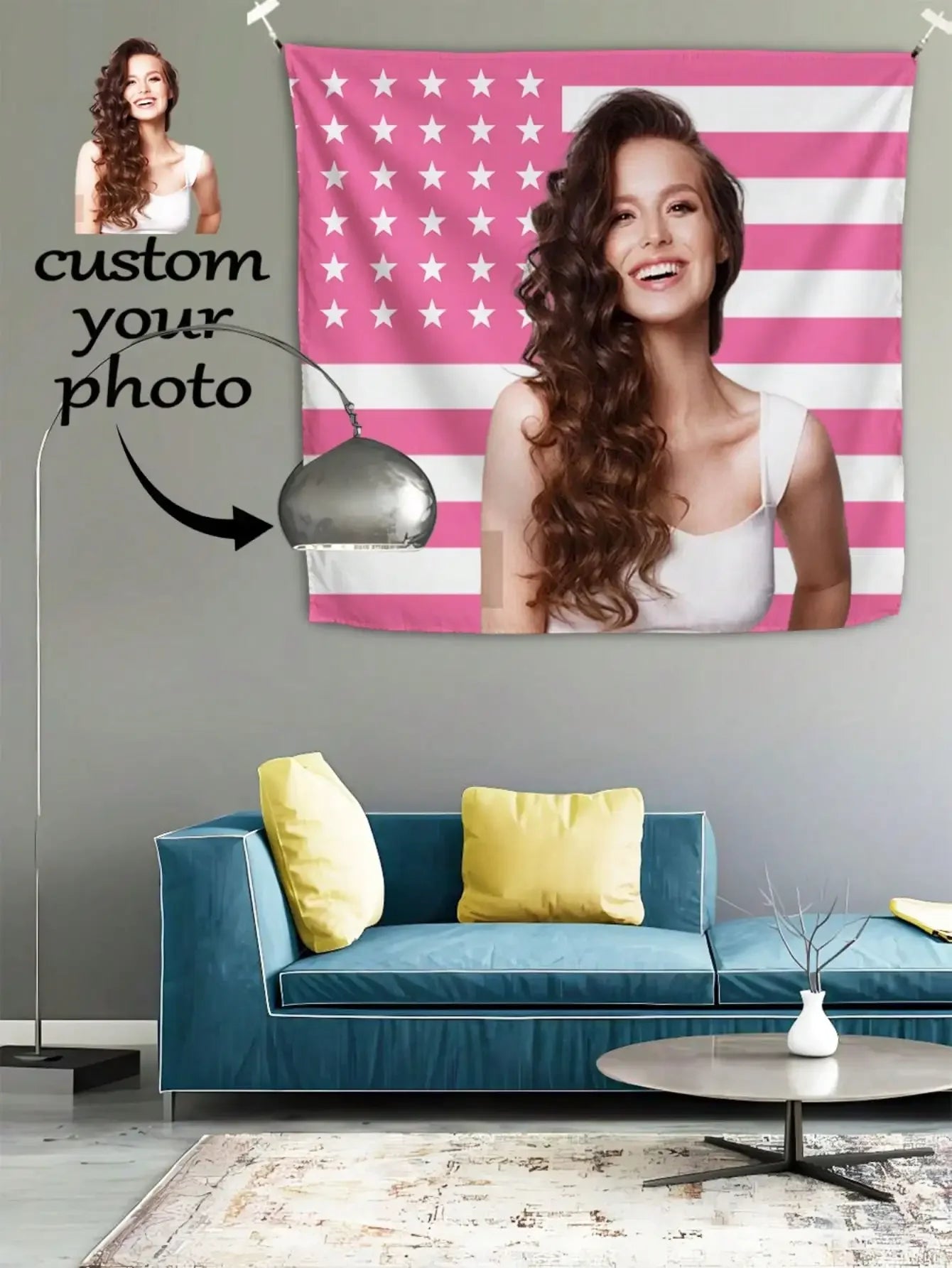 1pc Customizable Personalized Tapestry With Photos And Text, For Birthday, Wedding, Halloween, Christmas, Party