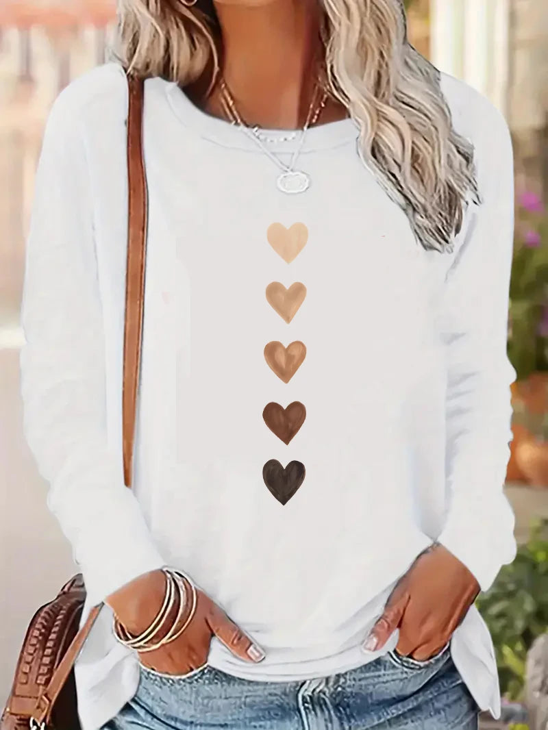Y2k Love Heart Printed Long Sleeve Shirt Vintage T Shirt Women's  Print  T-Shirt Crew Neck Top Tee Tshirt Casual