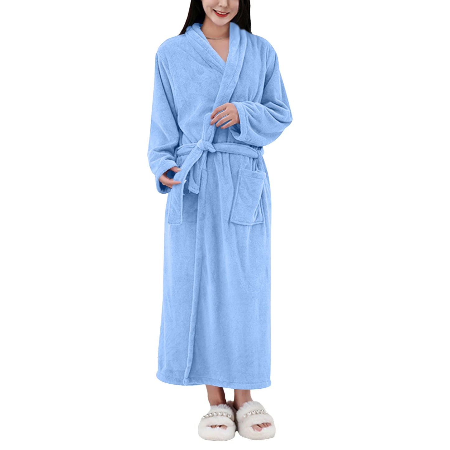 Women's Coral Fleece Robe Autumn Winter New Style Medium Length Home Indoor Wear Warmth Comfortable Sleepwear Nightgown