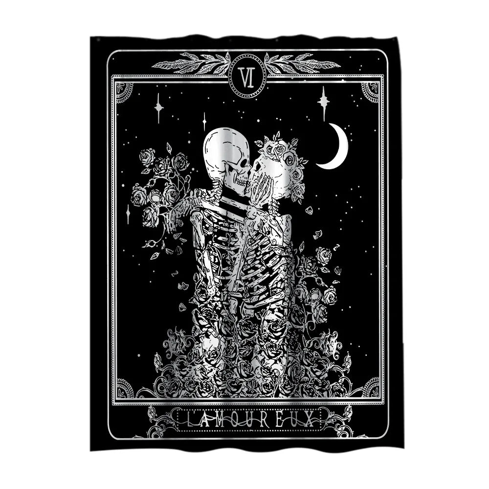 1pc The Lovers Tarot Skeleton Tapestry Floral Moon Sun Pattern Flat Print Hanging Cloth Gothic Romantic Home Decor Bedroom