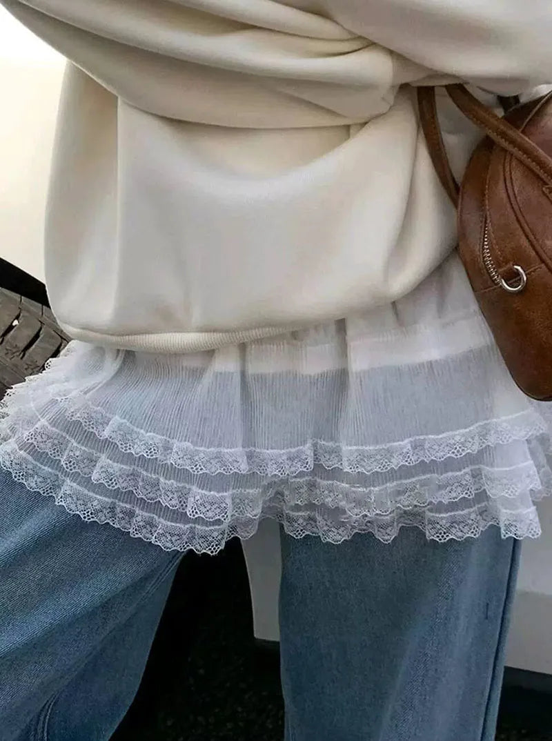 Women Y2K Korean Lace Mini Layered Skirt Streetwear Lace Up Ruffles Harajuku High Waist Pleated A-Line Short Jupe Skirts Clothes