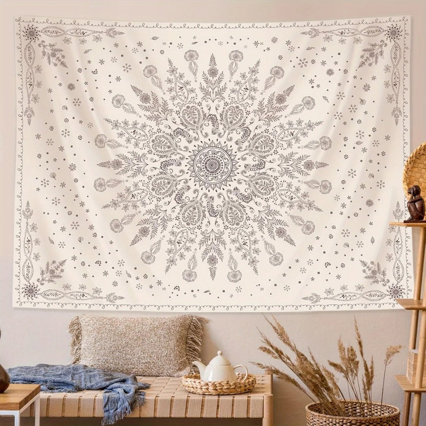 1 piece Bohemian floral mandala tapestry, polyester fabric, machine washable, suitable for living room, bedroom decoration