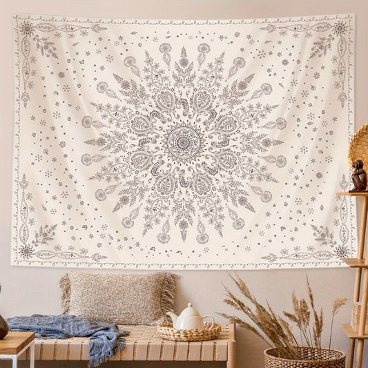 1 piece Bohemian floral mandala tapestry, polyester fabric, machine washable, suitable for living room, bedroom decoration