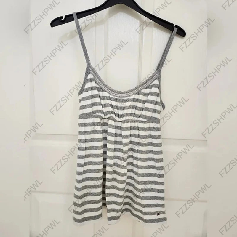Y2k Tank Top Streetwear Punk Harajuku Stripe Print Unique Crop top Spicy Girls Casua Rock Goth Sleeveless Top Chic Hip Hop Vest