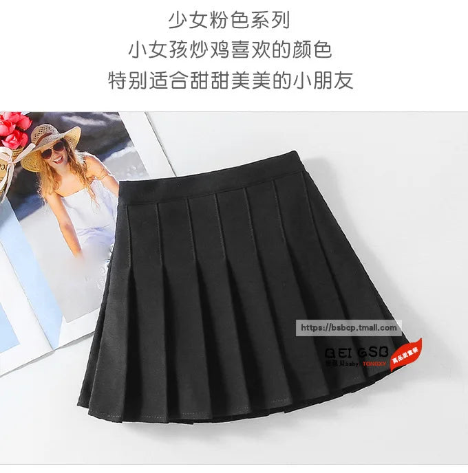 1pcs Spring Summer Girls Pleated Skirt Students Elastic A-line Skirt Kids College Style jk Skirts Childrens Fashion Short Skirts