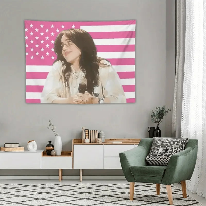 1pc Music Album Poster Tapestry Billie Flag for Living Room Bedroom Wall Hanging Suitable as a Pink Gift for Decor