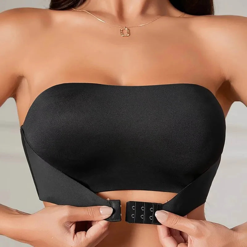 Women's Strapless Bra Sexy Seamless No Padding Front Button Bra Comfortable Smooth Women's Half Cup Silicone Non-slip Underwear