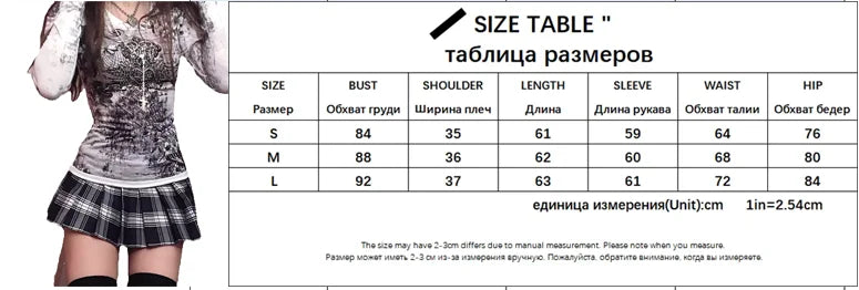 Y2K Grunge Cyber Mall Goth Thermal T-shirt Skulls Graphic Print Long Sleeve Pullovers Tops Women 90s Vintage Aesthetic Tees