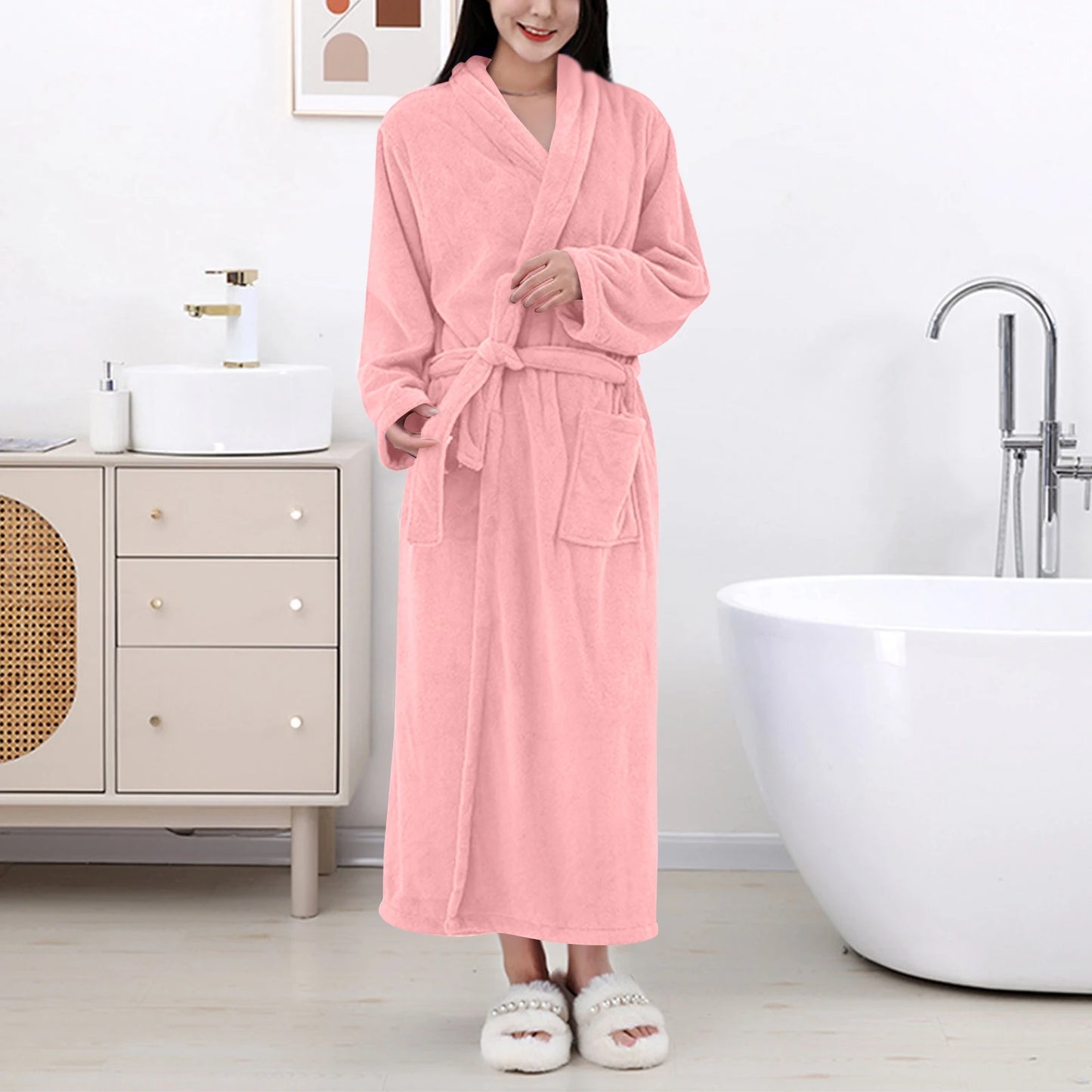 Women's Coral Fleece Robe Autumn Winter New Style Medium Length Home Indoor Wear Warmth Comfortable Sleepwear Nightgown