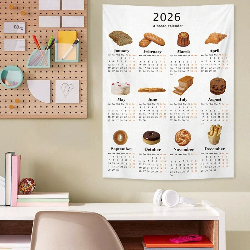 2026 New Year Tapestry 2026 Calendar Backdrop Cloth Dormitory Bedroom Decorative Background Cloth INS Wall Hanging Blanket