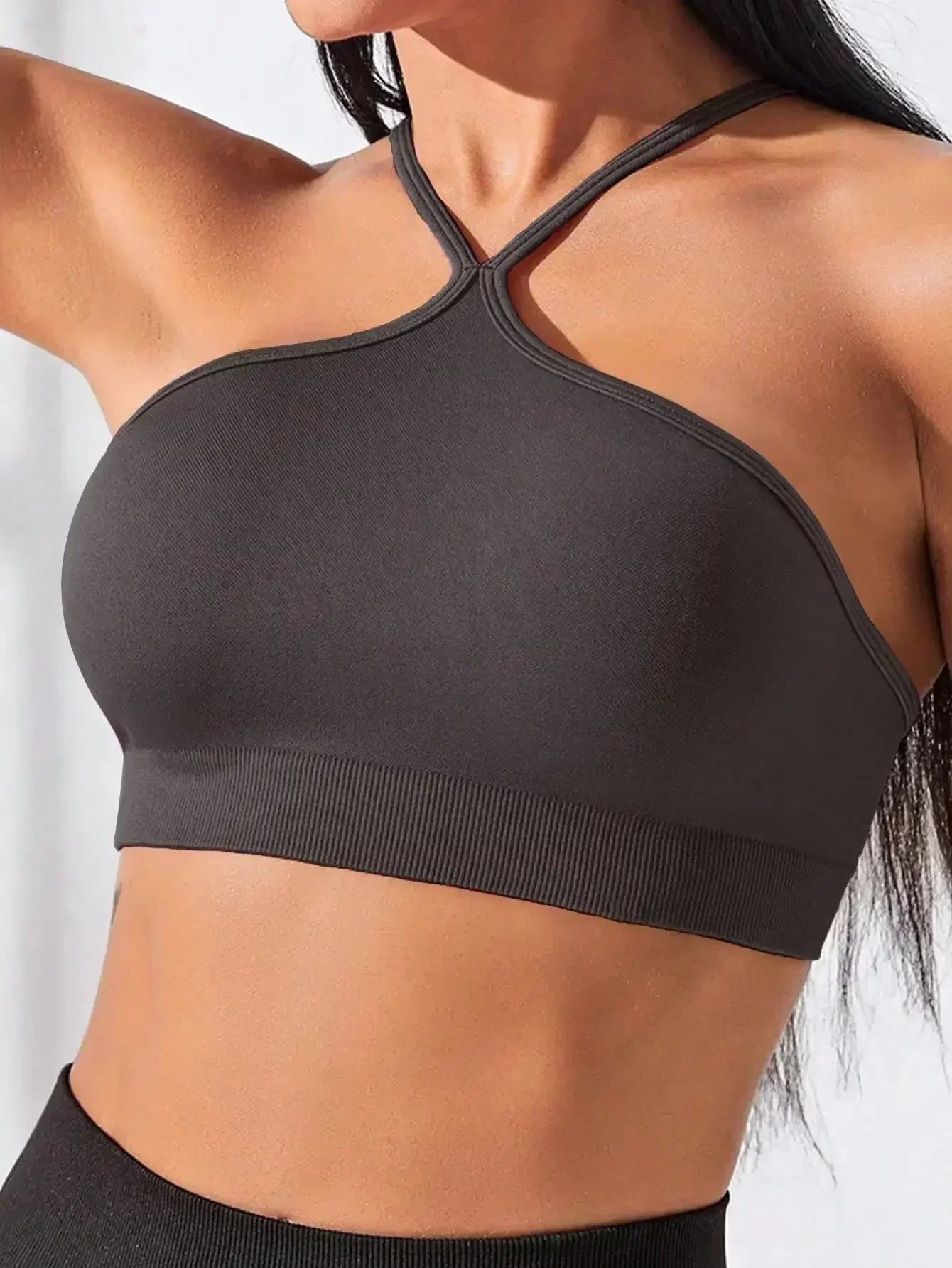 Women's Criss Cross Slim Fit Sports Cami Top Seamless Halter Crop Tee Shirt Tops Workout Tops