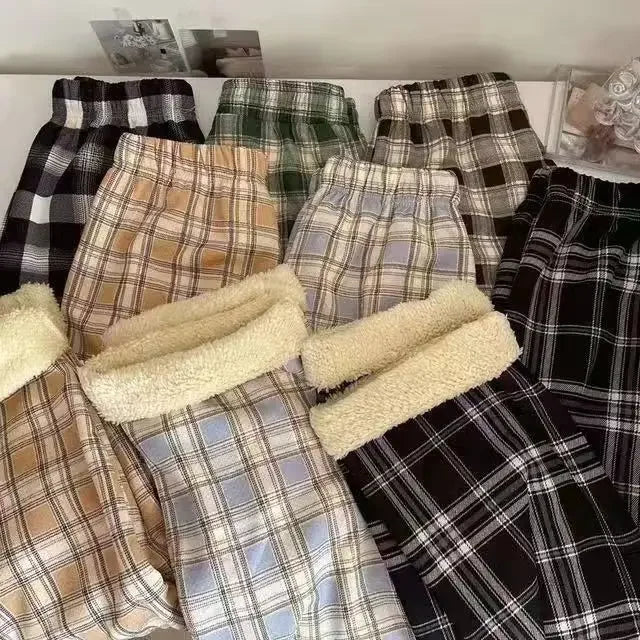 Women's High Waist Fleece Lined Wide Leg Pants Autumn Winter Comfortable Casual Korean Style Home Wear Slimming Trousers