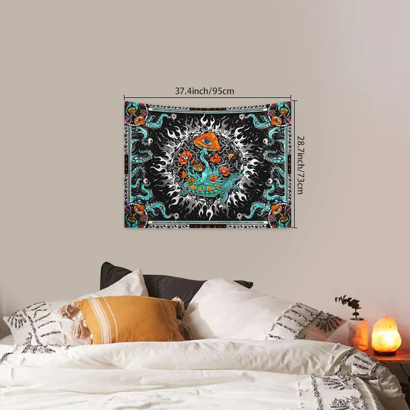 1pc Bohemian burning sun mushroom octopus tapestry, psychedelic eye marine creature tapestry