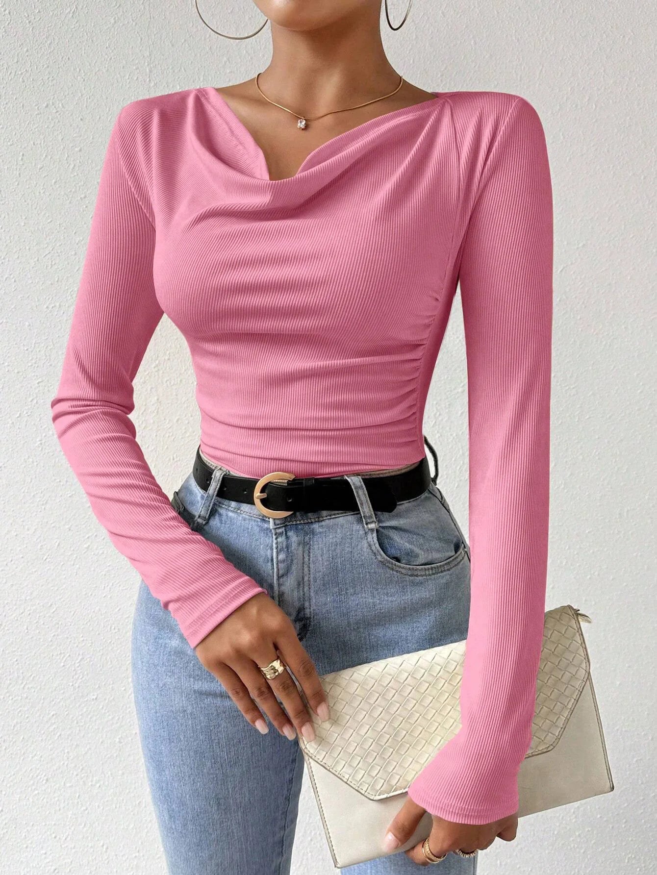 Women's Long Sleeve Shirts Casual Fall Henley Top Down Blouses Basic Ribbed Knit T Shirts 2024 Fall Fashion for Women