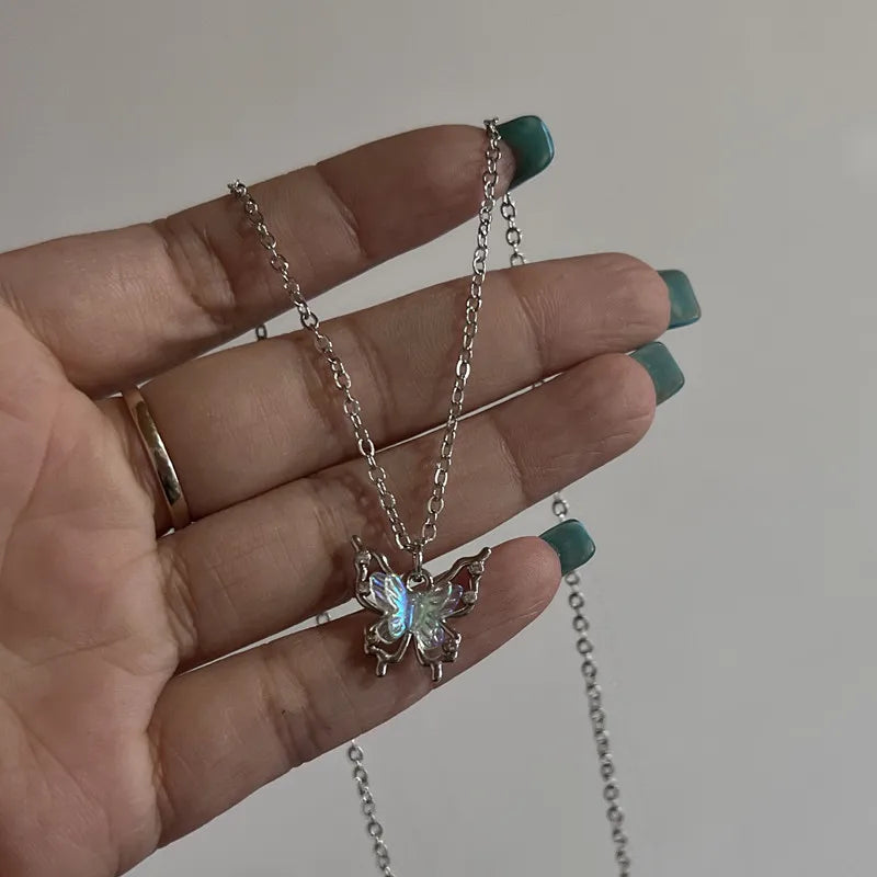 Y2K Crystal Butterfly Heart Necklace Fashion Kpop Shiny Clavicle Chain Necklaces for Women Girls New Trend Party Gifts Jewelry