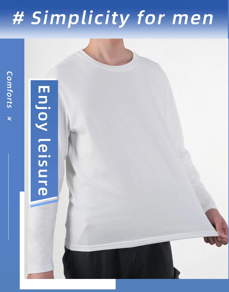 1PC Mens White Black T Shirts Casual Long Sleeve Top Cotton Moisture Wicking O-Neck Tees Tanks Classic Loose Tshirts for Men