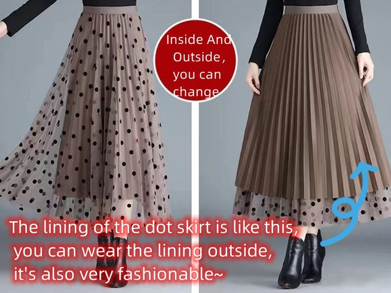 Women's Mesh Flower Skirts 2024 Autumn Winter Lace Flocking Big Swing Elastic High Waist Fashion Elegant A-line White Skirt Dot