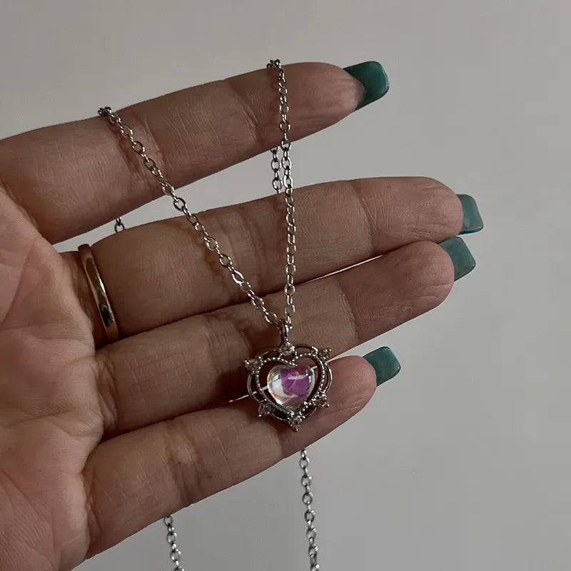 Y2K Crystal Butterfly Heart Necklace Fashion Kpop Shiny Clavicle Chain Necklaces for Women Girls New Trend Party Gifts Jewelry