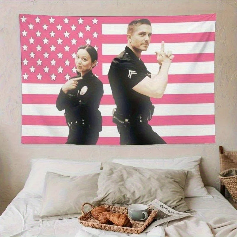 1pc Printing The Rookie protagonist Lucy Chen and Tim Bradford Tapestry Poster Eric Winter Pink American Flag Background Wall