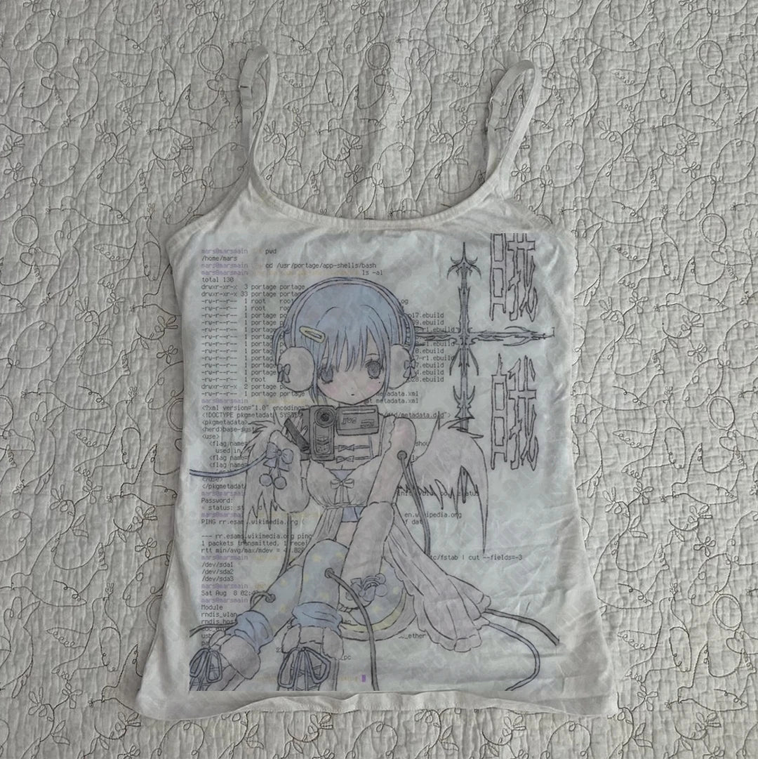 Y2k Style Harajuku 90s Streetwear Print Graphic Sleeveless Casual Ribbed Women Grunge Crop Tops Fashion Vest Emo Grils Tank Tops