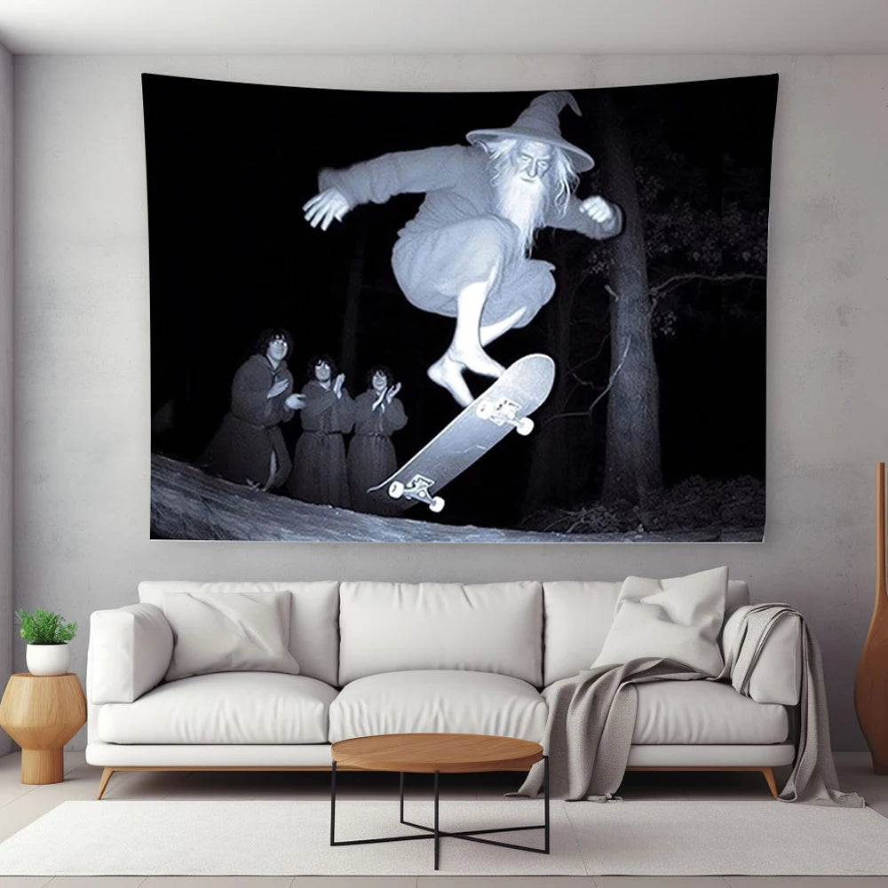 1 Pc Skateboarding Old For Man Tapestry - Cool Sports Wall Hanging For Bedroom, Living Room, Dorm Decor | Washable Polyester