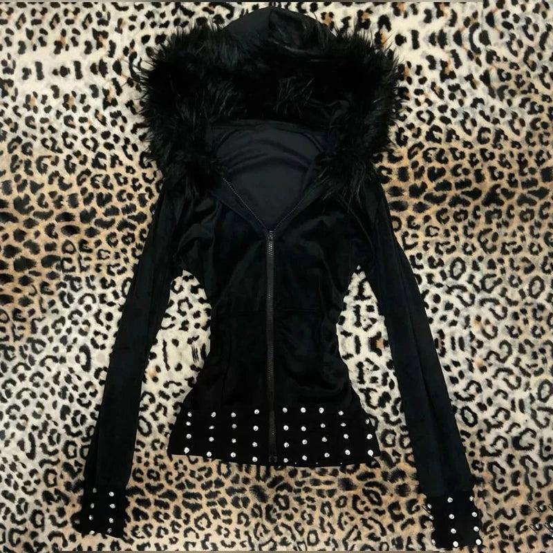 Women's Autumn Winter Knitted Cardigan Hoodies Sexy Slim Chic Solid Color Sweater 2000s Harajuku Sweet Kawaii Hotties Streetwear