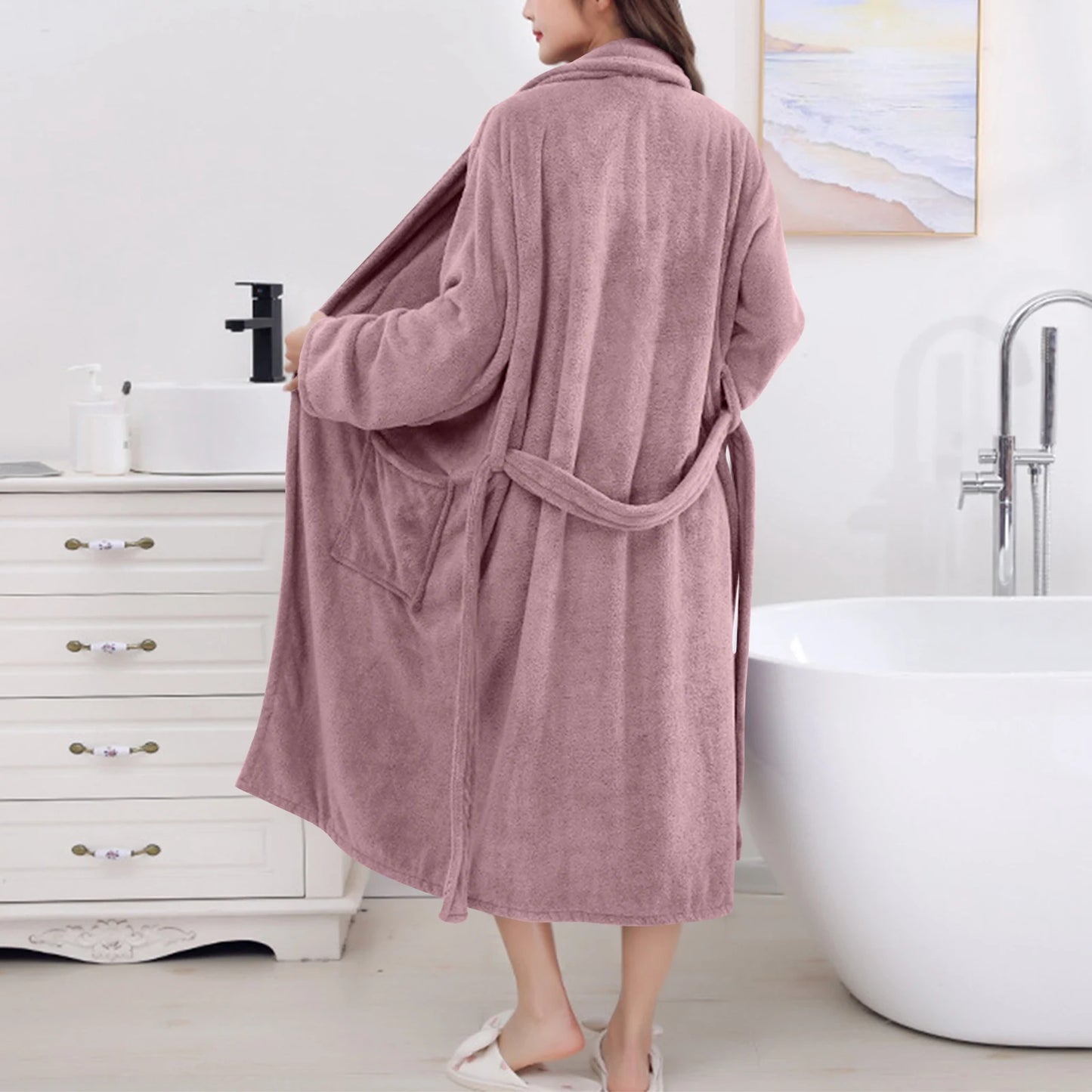 Women's Coral Fleece Robe Autumn Winter New Style Medium Length Home Indoor Wear Warmth Comfortable Sleepwear Nightgown