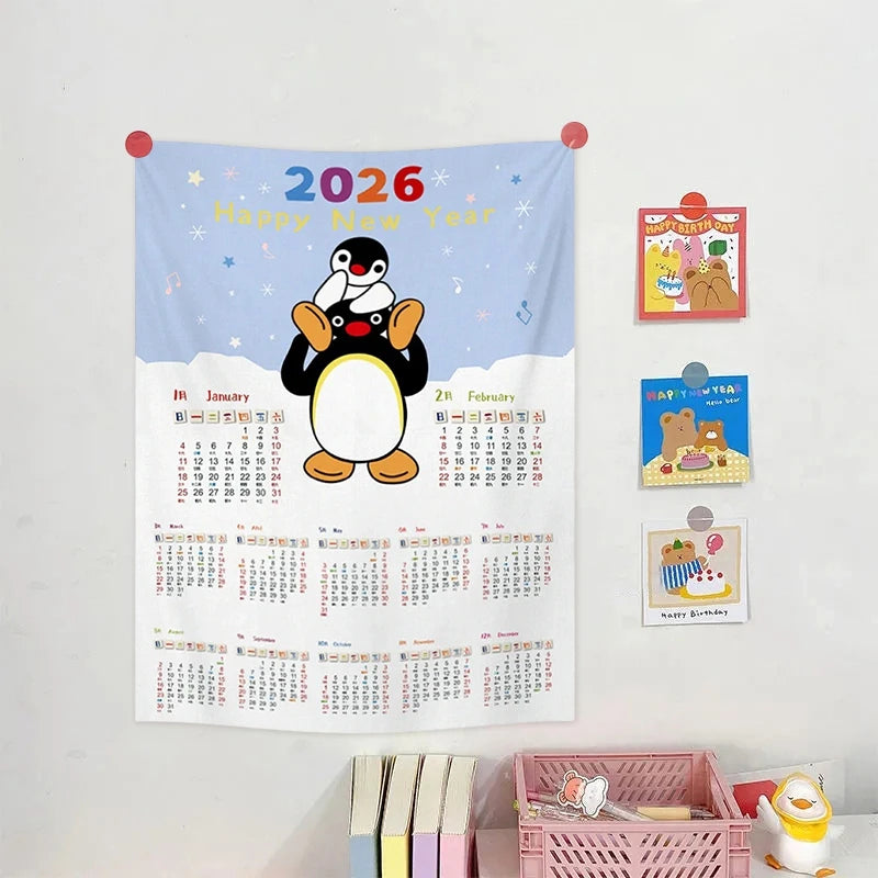2026 New Year Tapestry 2026 Calendar Backdrop Cloth Dormitory Bedroom Decorative Background Cloth INS Wall Hanging Blanket