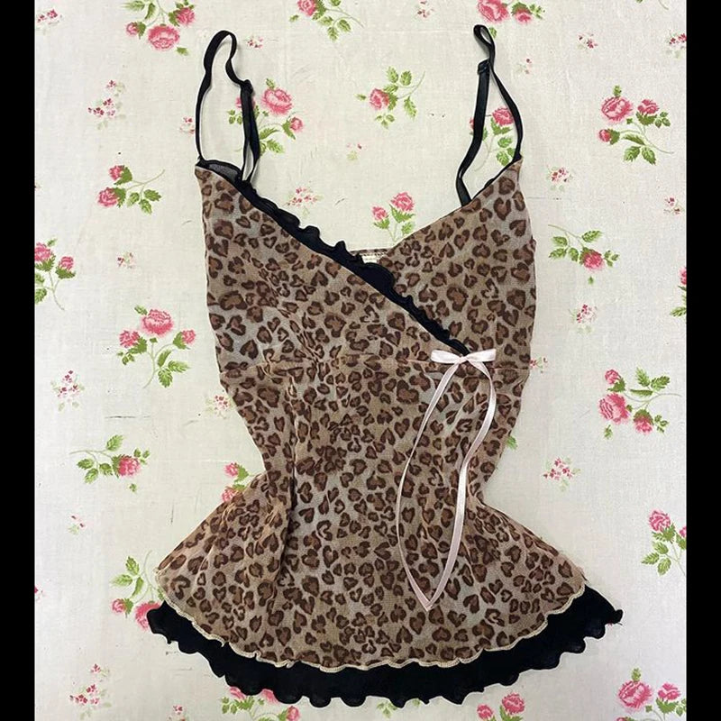 2000S Dark style Y2k Tank Top Aesthetics Leopard print Punk Sleeveless Top Streetwear Hip Hop Sleeveless Top Rock Goth Crop top