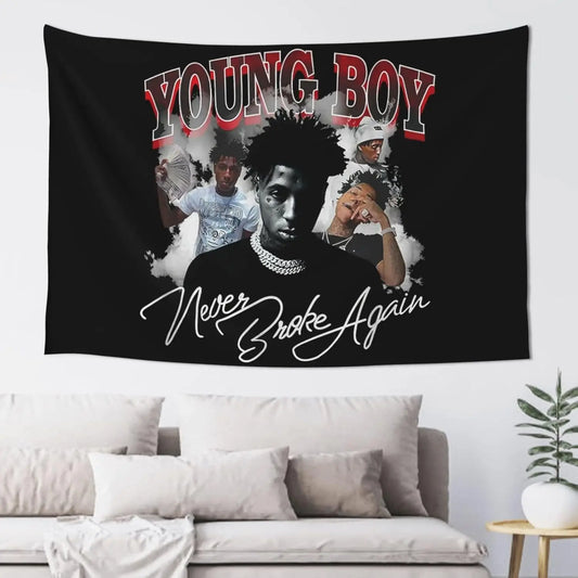 YoungBoy Never Broke Again Tapestry - Designed by hip-hop artists with signatures and photos, suitable hip-hop enthusiast