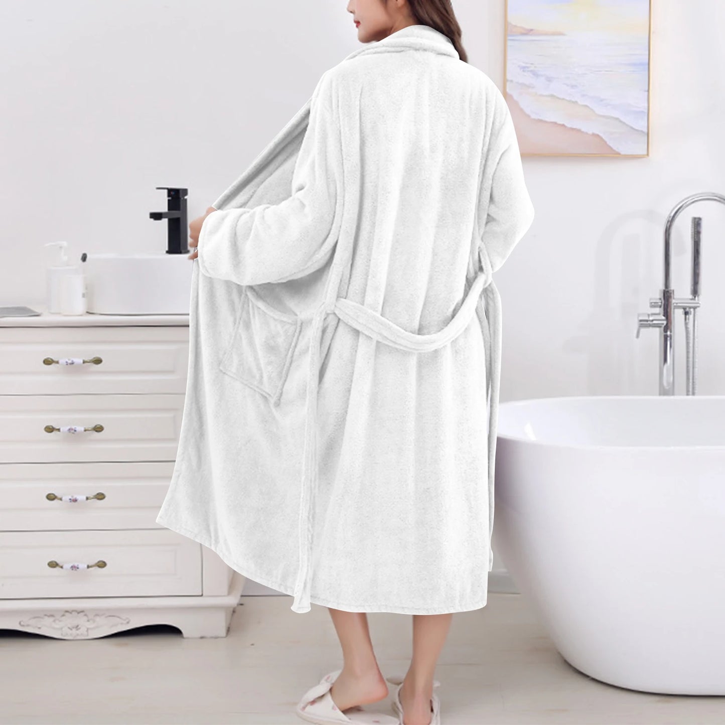 Women's Coral Fleece Robe Autumn Winter New Style Medium Length Home Indoor Wear Warmth Comfortable Sleepwear Nightgown