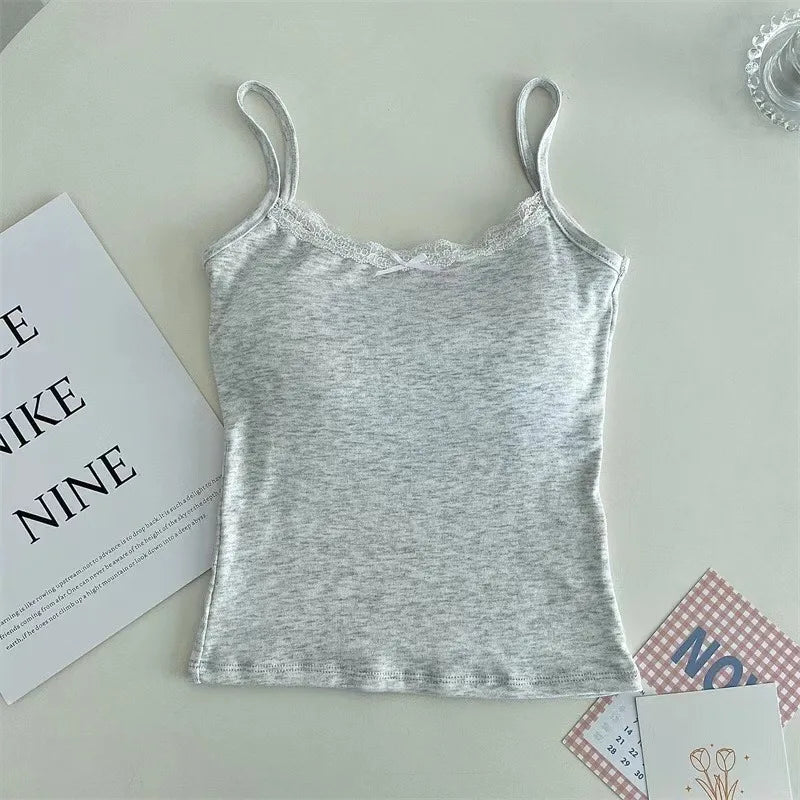 1pcs Girls Cute Padded Bra Tank Top Women Lace Casual Strap Top Vest Female Camisole With Removable Built In Bra Clothing