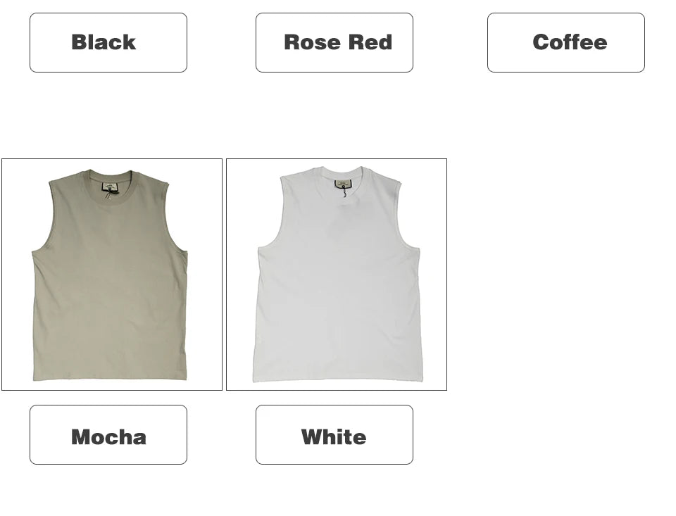 230Grams 100% cotton Vest Men Sleeveless T-shirt Heavy and Old Shoulder Retro Loose Unisex Vintage Tops