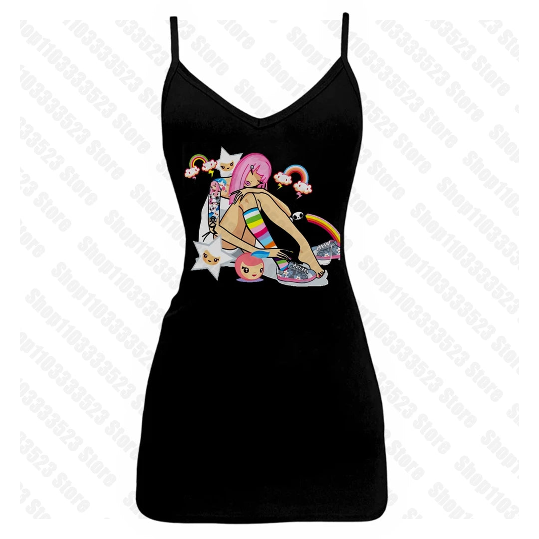 2000s E-girl Goth Women Vest Tank Top Aesthetic Streetwear Vintage Casual Short Sleeve T-Shirts Punk Y2k Style Clothes Baby Tees
