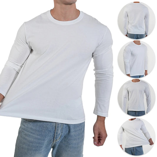 1PC Cotton Mens O-Neck T Shirts Casual Long Sleeve Top Moisture Wicking Heavyweight Tees Tanks Classic Loose Fit Tshirts for Men