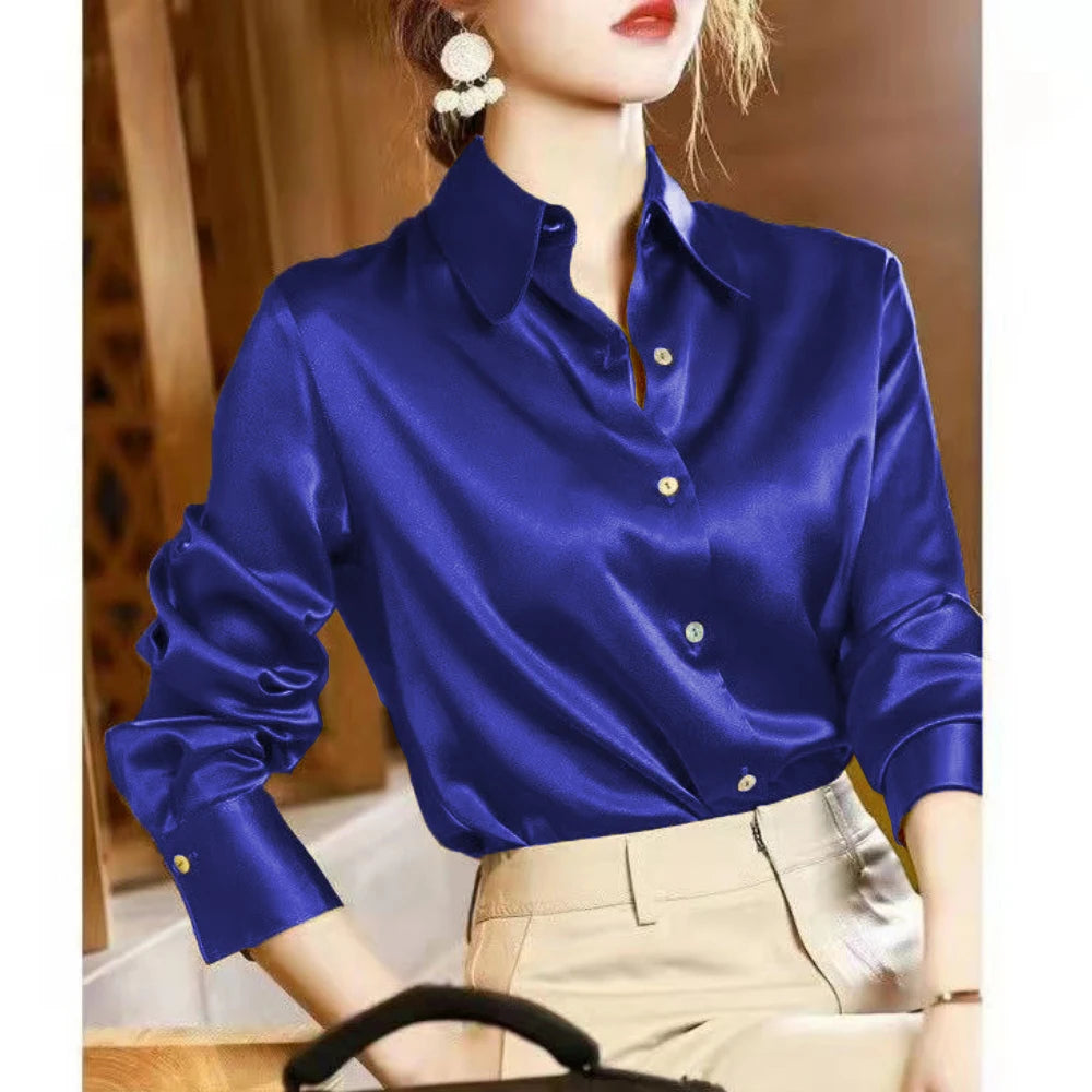 2024 Summer Trend Fashion Women's Casual Elegant Satin Long Sleeved Shirt Office Women's Shirts And Blouses Slim Femal Clothes