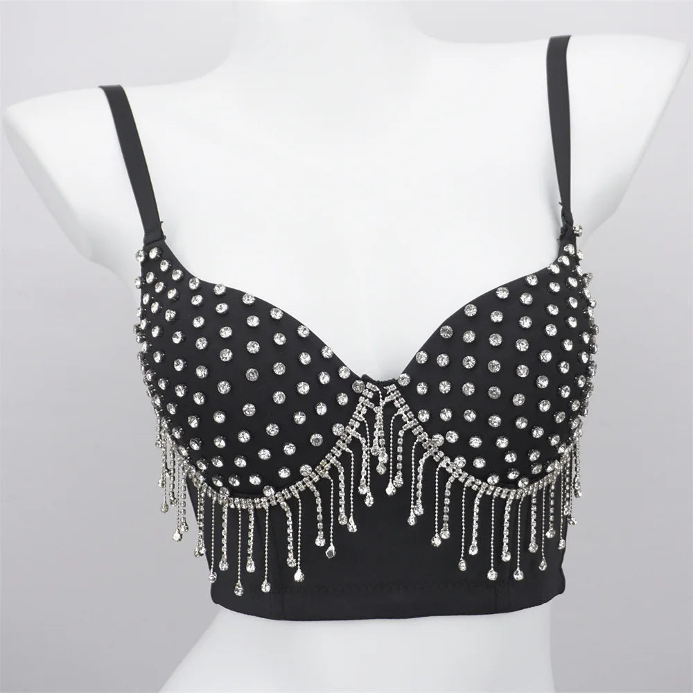 Y2k Top Shirts for Women Clothing Sexy Tank Tops Bra Bling Diamond Rhinestone Fashion Clothes Hotsweet Party Night Club Corset