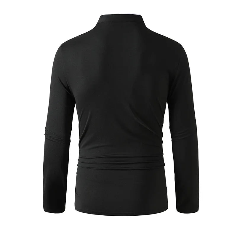 2025 New Men's Casual and Fashionable Solid Color Long Sleeved Stand Up Collar T-shirt Summer Versatile and Comfortable Top