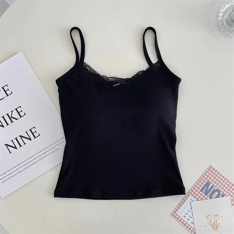 1pcs Girls Cute Padded Bra Tank Top Women Lace Casual Strap Top Vest Female Camisole With Removable Built In Bra Clothing