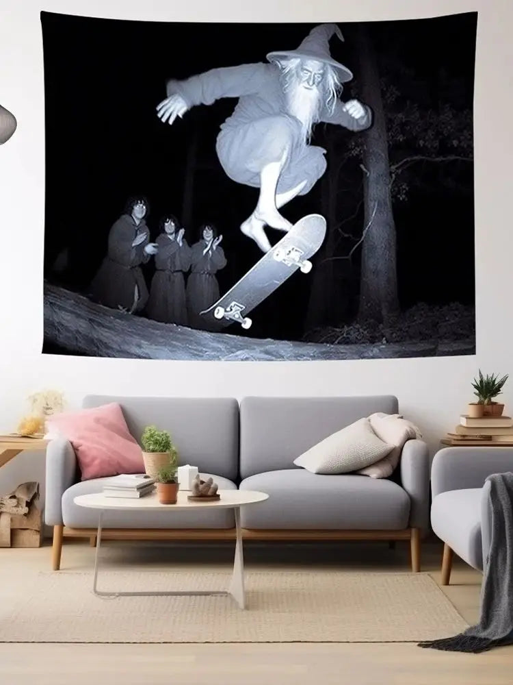 1 Pc Skateboarding Old For Man Tapestry - Cool Sports Wall Hanging For Bedroom, Living Room, Dorm Decor | Washable Polyester