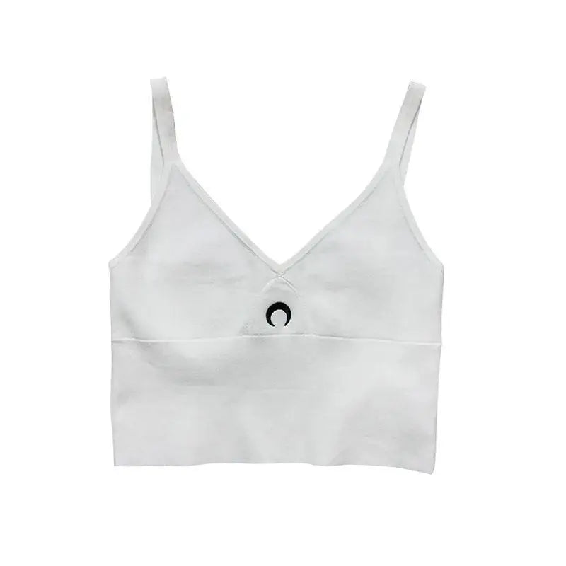 Women's Crescent Moon Sports Tank Top Summer New Design Slim Fit Cropped Backless Vest with Moon Embroidery