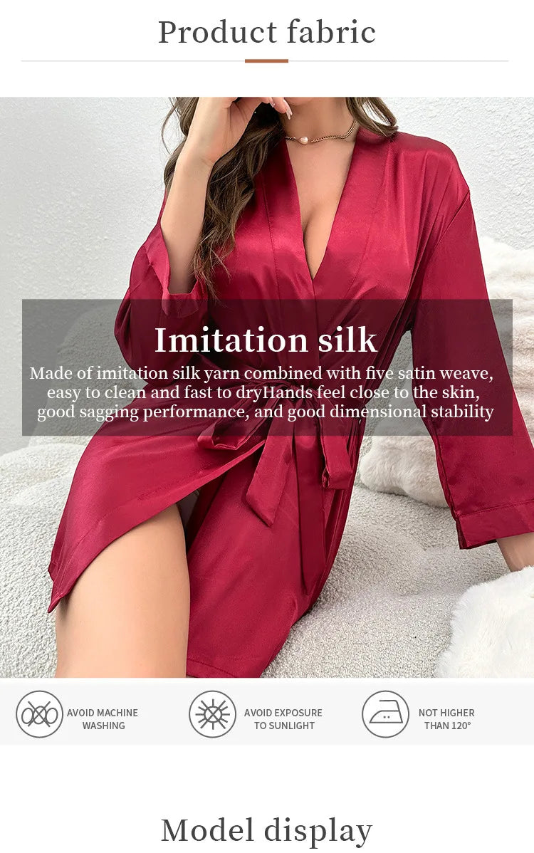 Women's Short Kimono Robe Silky Satin Bathrobe Bride Bridesmaids Getting Ready Sleepwear Soft Nightgown