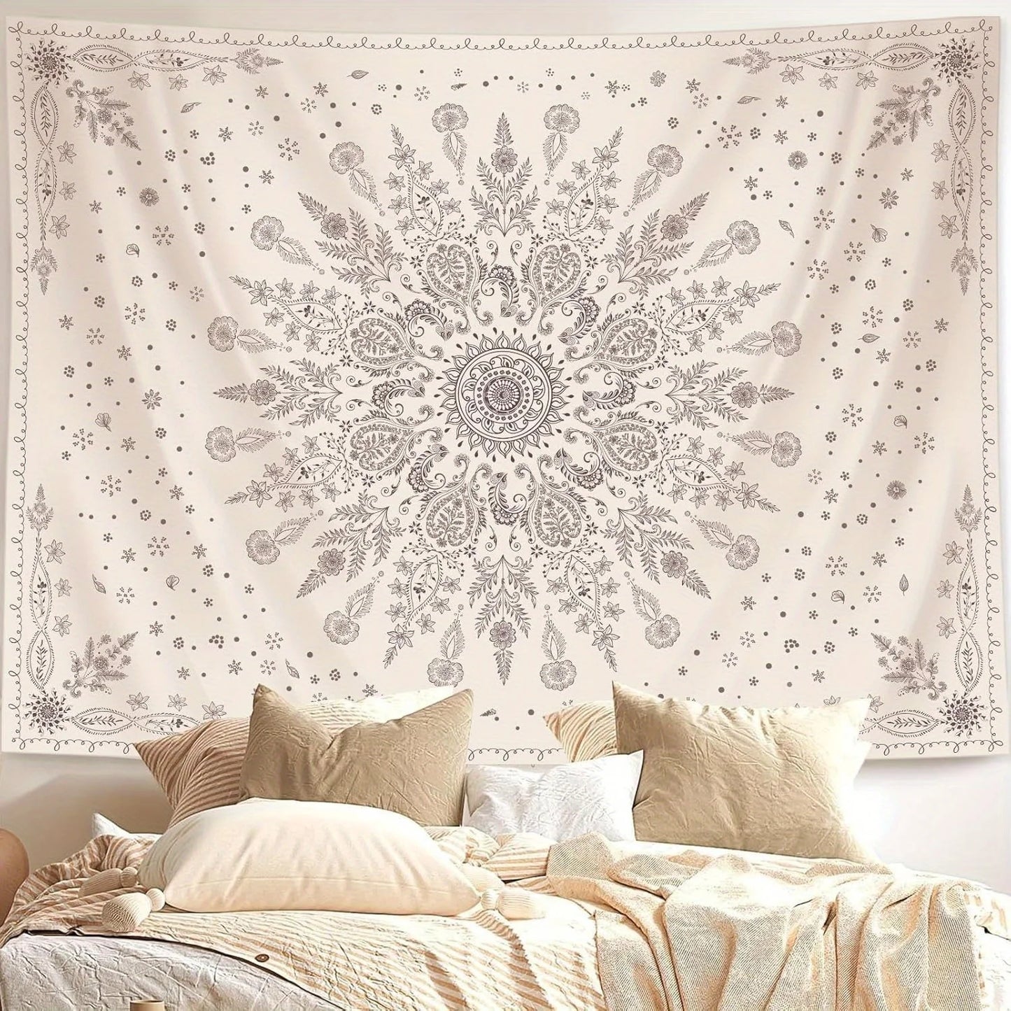 1 piece Bohemian floral mandala tapestry, polyester fabric, machine washable, suitable for living room, bedroom decoration