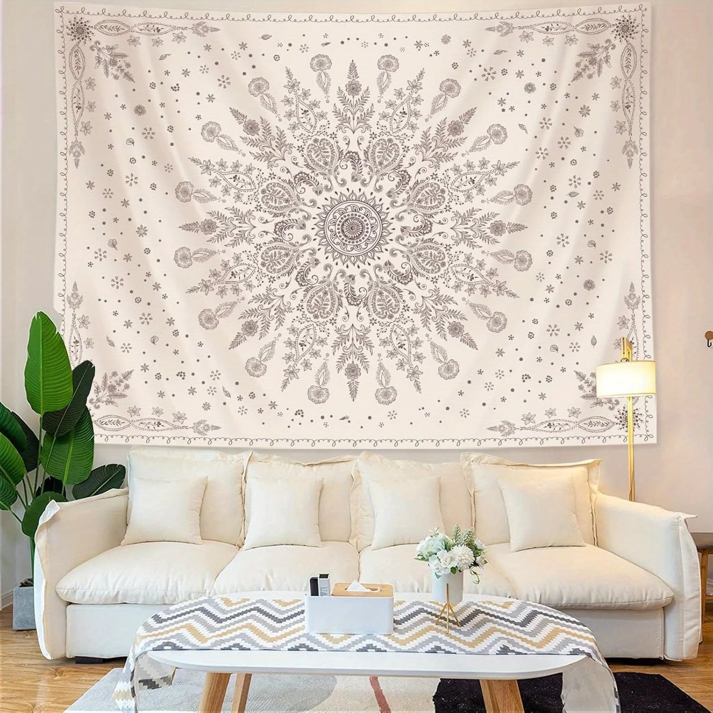 1 piece Bohemian floral mandala tapestry, polyester fabric, machine washable, suitable for living room, bedroom decoration