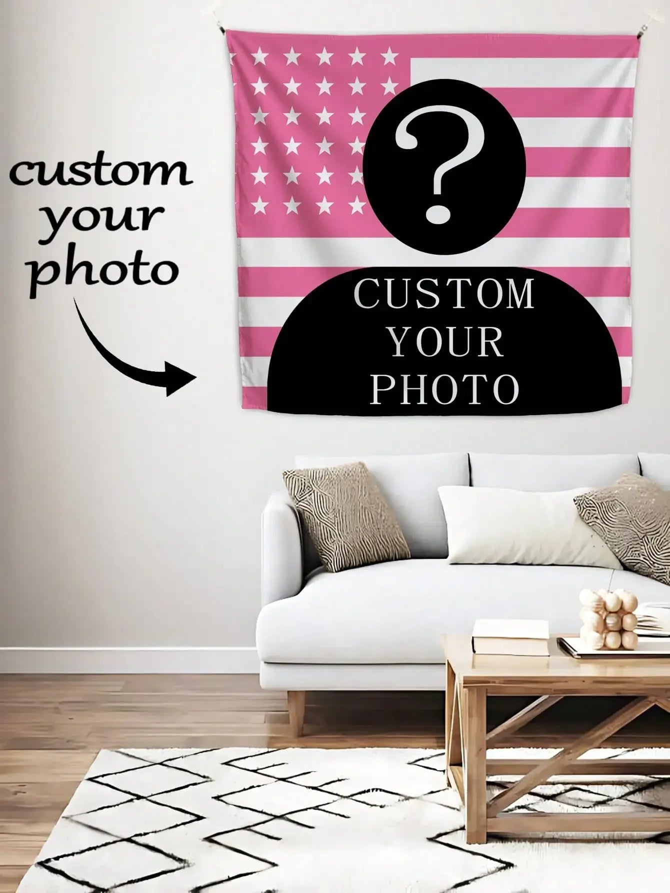 1pc Customizable Personalized Tapestry With Photos And Text, For Birthday, Wedding, Halloween, Christmas, Party